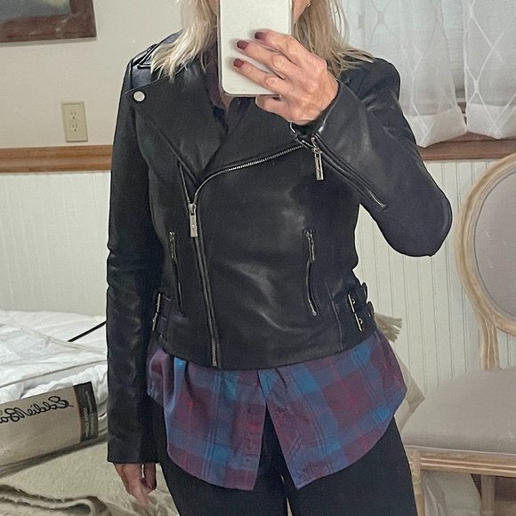 Michael Kors Black Leather Moto Jacket XS - Picture 11 of 16